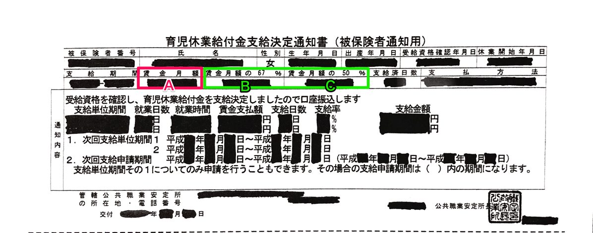 育児休業給付金支給決定通知書 見方